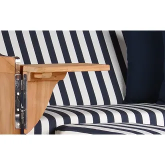 Teak Strandkorb Keitum Business 2 - Sitzer Blau Grau kariert Geflecht Mokka