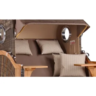 Teak Strandkorb Keitum Business 2 - Sitzer Blau Grau kariert Geflecht Mokka