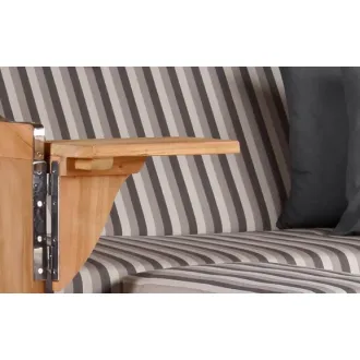 Teak Strandkorb Keitum Business 2 - Sitzer Blau Grau kariert Geflecht Mokka