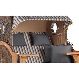 Teak Strandkorb Keitum Business 2 - Sitzer Blau Grau kariert Geflecht Mokka