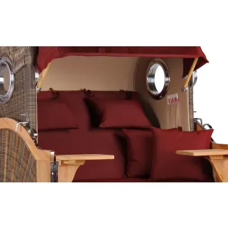 Teak Strandkorb Keitum Business 2 - Sitzer Blau Grau kariert Geflecht Mokka