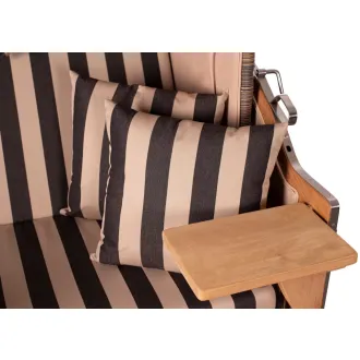 Teak Strandkorb Keitum Business 2 - Sitzer Blau Grau kariert Geflecht Mokka