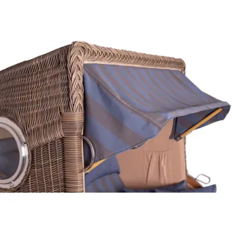 Teak Strandkorb Keitum Business 2 - Sitzer Blau Grau kariert Geflecht Mokka
