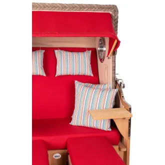 Teak Strandkorb Keitum Business 2 - Sitzer Blau Grau kariert Geflecht Mokka