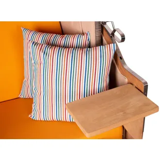 Teak Strandkorb Keitum Business 2 - Sitzer Blau Grau kariert Geflecht Mokka