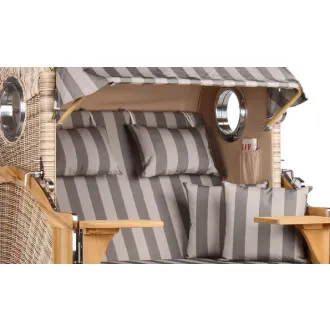 2er Teak Strandkorb Dangas. 125 cm Breit -ca. 170cm hoch. Mit Bullaugen und Schutzhaube - Komplettset