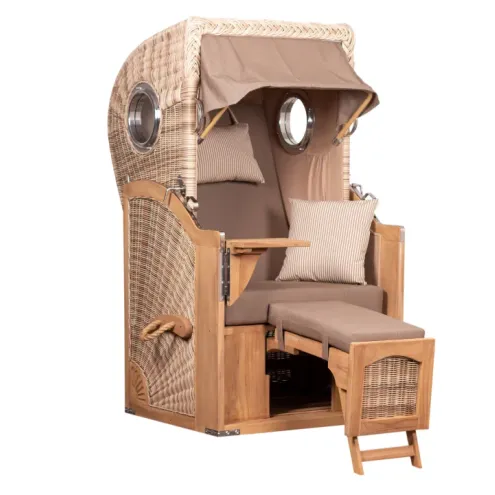 1-SITZER TEAK STRANDKORB DANGAST MIT BULLAUGEN SHELL DESIGN 534