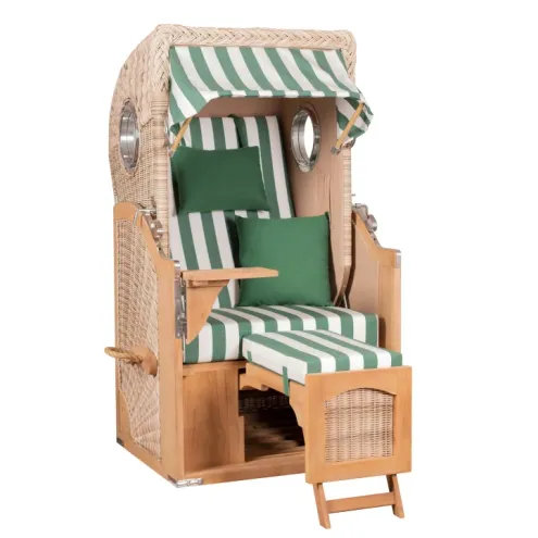 1-SITZER TEAK STRANDKORB DANGAST MIT BULLAUGEN SHELL DESIGN 561