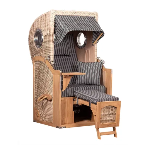 1-SITZER TEAK STRANDKORB DANGAST MIT BULLAUGEN SHELL DESIGN 500