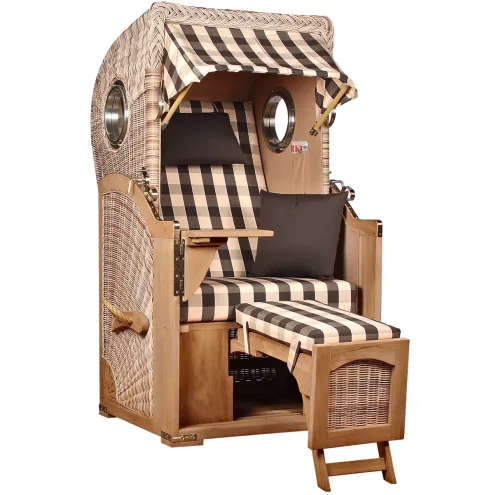 1-SITZER TEAK STRANDKORB DANGAST MIT BULLAUGEN SHELL DESIGN 505