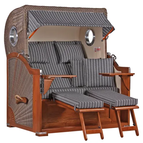 2.5-SITZER MAHAGONI STRANDKORB BORKUM MIT BULLAUGE GREY DESIGN 500