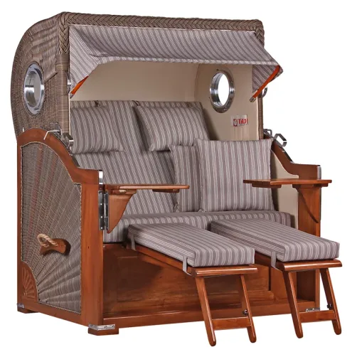2.5-SITZER MAHAGONI STRANDKORB BORKUM MIT BULLAUGE GREY DESIGN 501
