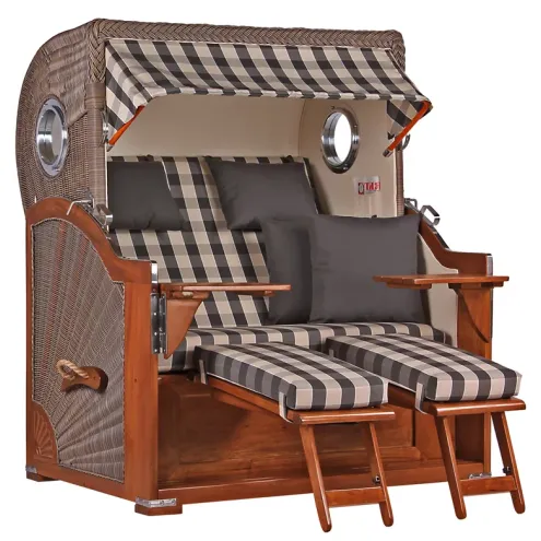 2.5-SITZER MAHAGONI STRANDKORB BORKUM MIT BULLAUGE GREY DESIGN 505