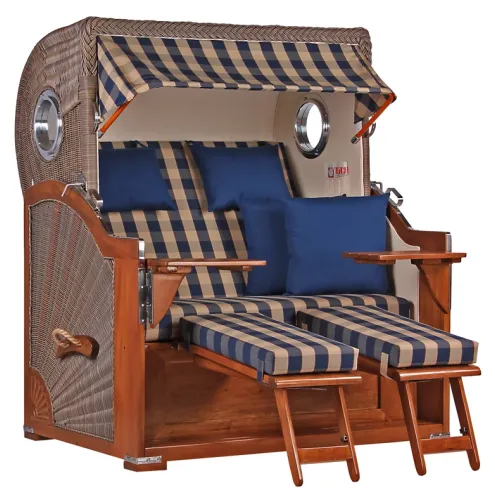 2.5-SITZER MAHAGONI STRANDKORB BORKUM MIT BULLAUGE GREY DESIGN 507