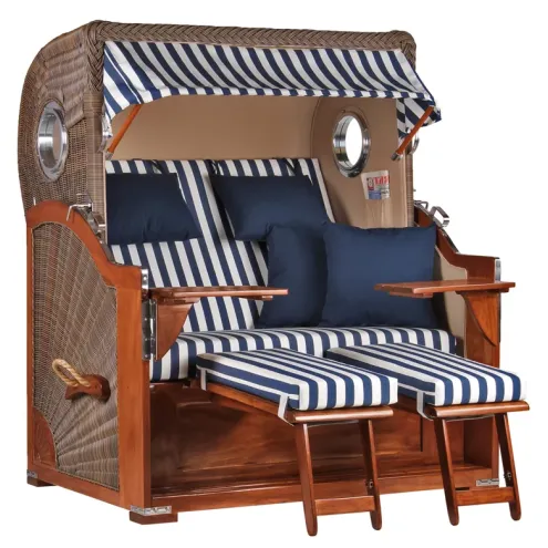2.5-SITZER MAHAGONI STRANDKORB BORKUM MIT BULLAUGE GREY DESIGN 518