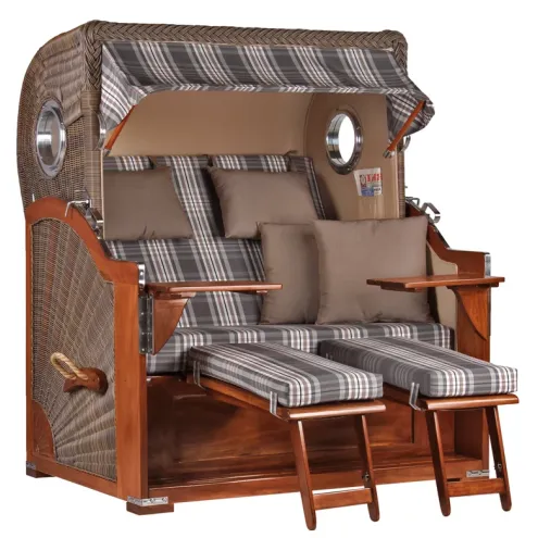 2.5-SITZER MAHAGONI STRANDKORB BORKUM MIT BULLAUGE GREY DESIGN 522