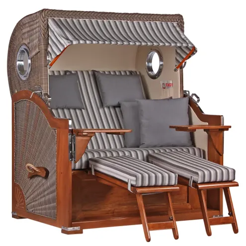 2.5-SITZER MAHAGONI STRANDKORB BORKUM MIT BULLAUGE GREY DESIGN 545