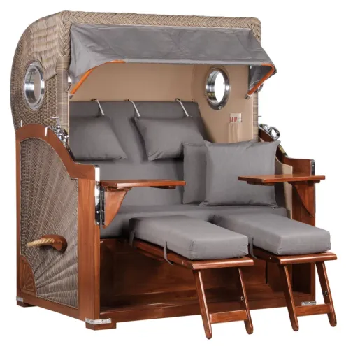 2.5-SITZER MAHAGONI STRANDKORB BORKUM MIT BULLAUGE GREY DESIGN 551