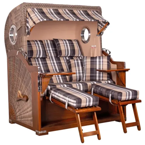 2.5-SITZER MAHAGONI STRANDKORB BORKUM MIT BULLAUGE GREY DESIGN 583