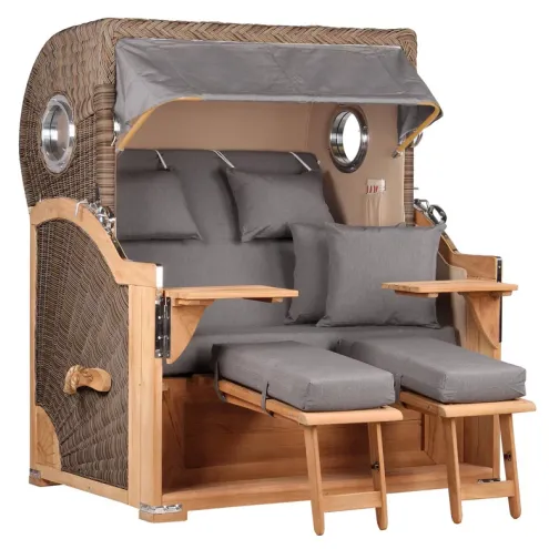 2.5-SITZER TEAK STRANDKORB BORKUM MIT BULLAUGEN GREY DESIGN 551