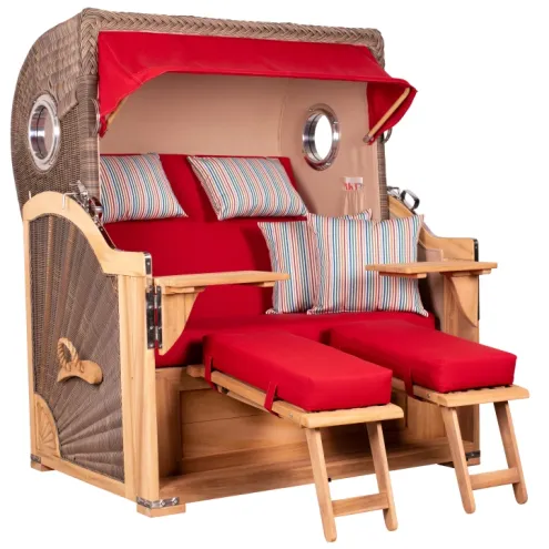 2.5-SITZER TEAK STRANDKORB BORKUM MIT BULLAUGEN GREY DESIGN 585