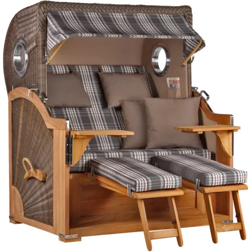 2.5-SITZER TEAK STRANDKORB BORKUM MIT BULLAUGEN GREY DESIGN 522
