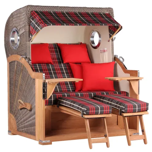 2.5-SITZER TEAK STRANDKORB BORKUM MIT BULLAUGEN GREY DESIGN 529
