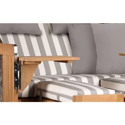 2,5-Sitzer Teak Strandkorb Dangast mit Bullaugen, Aussengeflecht Grey – Dessin 513