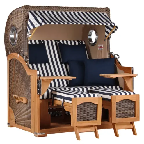 2.5-SITZER TEAK STRANDKORB DANGAST MIT BULLAUGEN GREY DESIGN 518