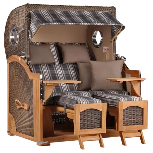 2.5-SITZER TEAK STRANDKORB DANGAST MIT BULLAUGEN GREY DESIGN 522