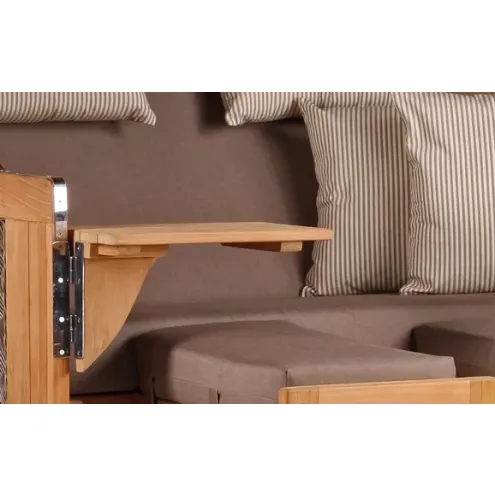 2,5-Sitzer Teak Strandkorb Dangast mit Bullaugen, Aussengeflecht Grey – Dessin 534