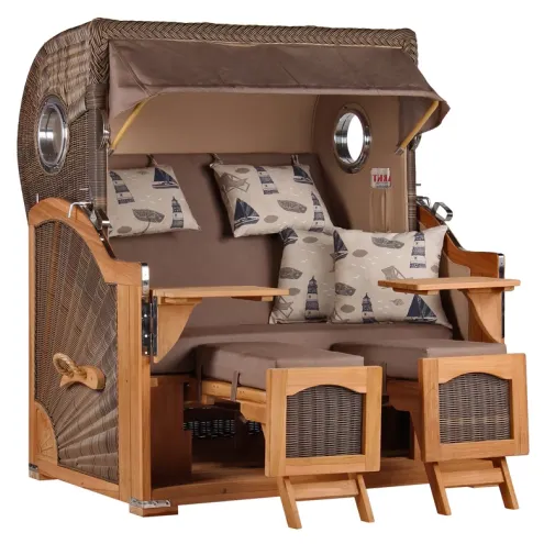 2.5-SITZER TEAK STRANDKORB DANGAST MIT BULLAUGEN GREY DESIGN 540