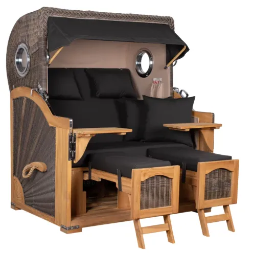 2.5-SITZER TEAK STRANDKORB DANGAST MIT BULLAUGEN GREY DESIGN 548
