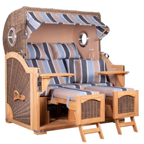 2.5-SITZER TEAK STRANDKORB DANGAST MIT BULLAUGEN GREY DESIGN 580