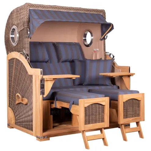 2.5-SITZER TEAK STRANDKORB DANGAST MIT BULLAUGEN GREY DESIGN 582
