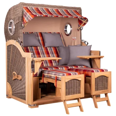 2.5-SITZER TEAK STRANDKORB DANGAST MIT BULLAUGEN GREY DESIGN 584