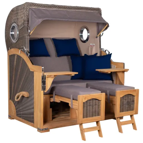 2.5-SITZER TEAK STRANDKORB DANGAST MIT BULLAUGEN GREY DESIGN 589
