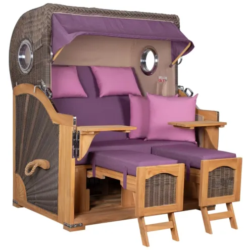 2.5-SITZER TEAK STRANDKORB DANGAST MIT BULLAUGEN GREY DESIGN 590