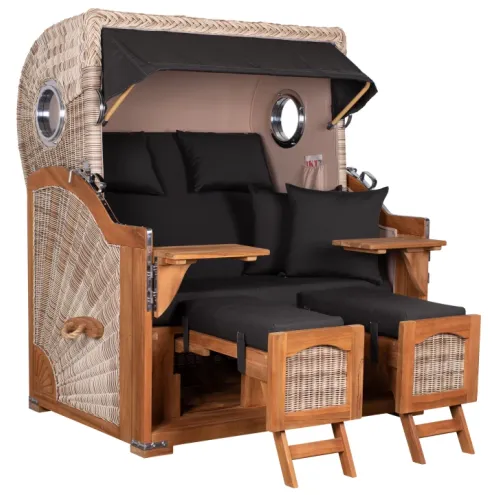 2.5-SITZER TEAK STRANDKORB DANGAST MIT BULLAUGEN SHELL DESIGN 548
