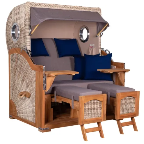 2.5-SITZER TEAK STRANDKORB DANGAST MIT BULLAUGEN SHELL DESIGN 589