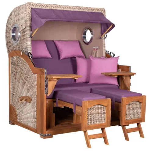 2.5-SITZER TEAK STRANDKORB DANGAST MIT BULLAUGEN SHELL DESIGN 590