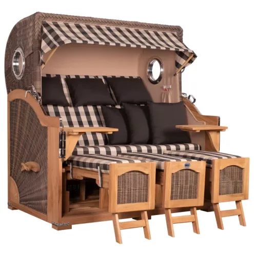 3ER TEAK STRANDKORB DANGAST MIT BULLAUGE GREY DESIGN 505