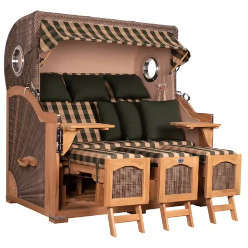 3ER TEAK STRANDKORB DANGAST MIT BULLAUGE GREY DESIGN 506