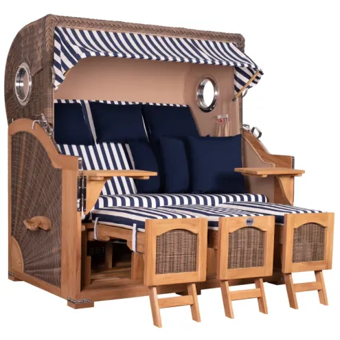 3ER TEAK STRANDKORB DANGAST MIT BULLAUGE GREY DESIGN 518
