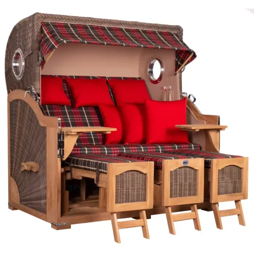 3ER TEAK STRANDKORB DANGAST MIT BULLAUGE GREY DESIGN 529