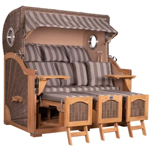 3ER TEAK STRANDKORB DANGAST MIT BULLAUGE GREY DESIGN 537