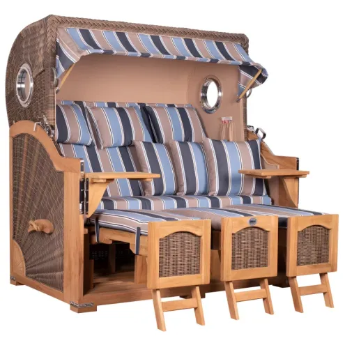 3ER TEAK STRANDKORB DANGAST MIT BULLAUGE GREY DESIGN 580