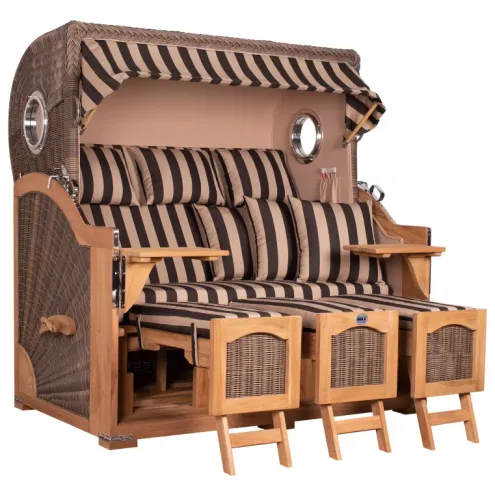 3ER TEAK STRANDKORB DANGAST MIT BULLAUGE GREY DESIGN 581