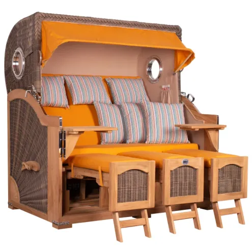 3ER TEAK STRANDKORB DANGAST MIT BULLAUGE GREY DESIGN 586