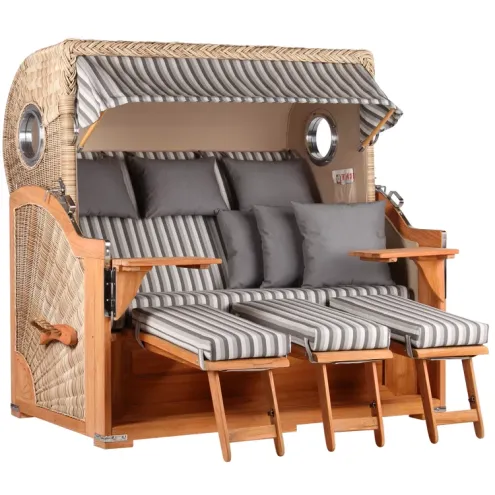 3-SITZER TEAK STRANDKORB BORKUM MIT BULLAUGEN SHELL DESIGN 545